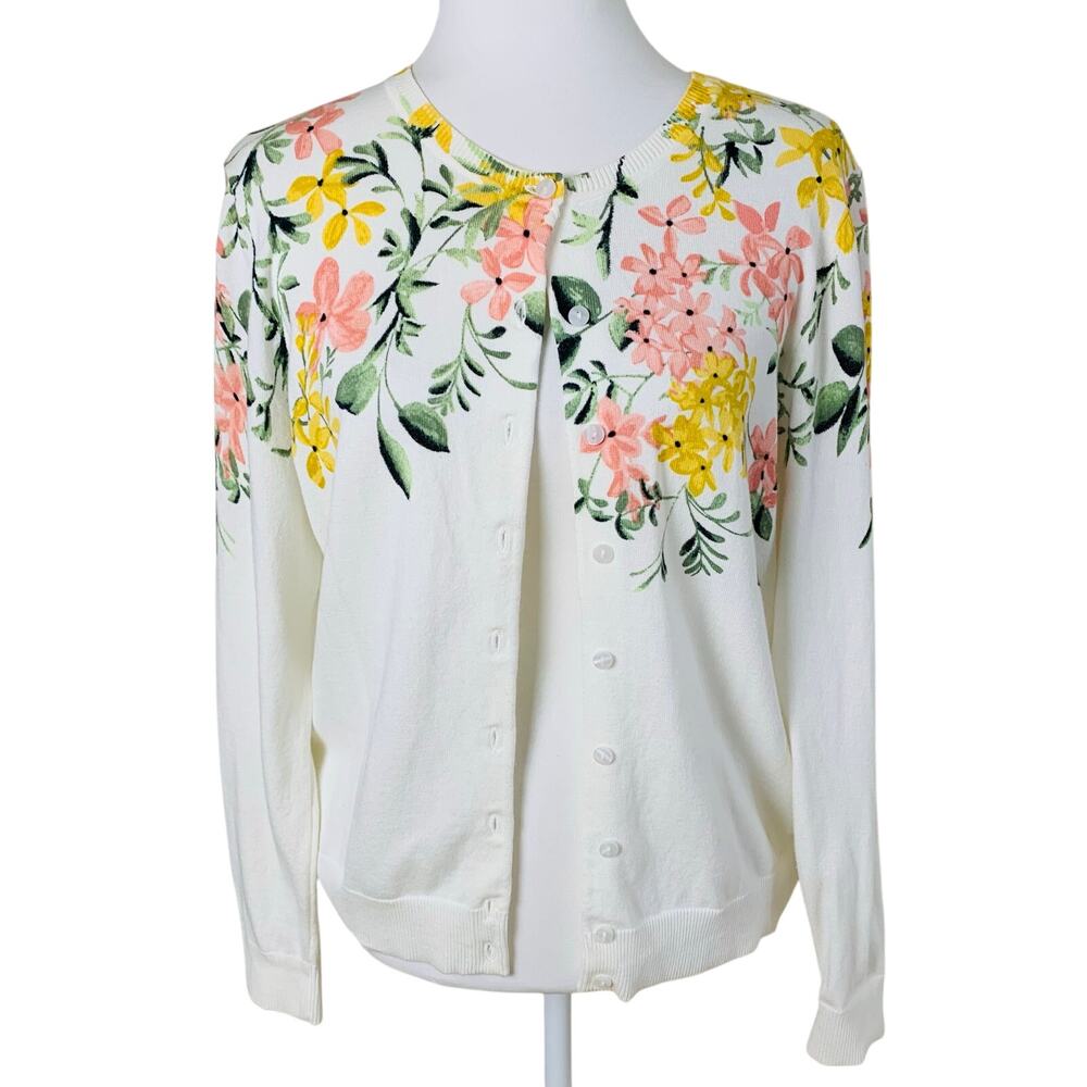 Karen Scott Size Petite PL Women's Floral Print Button Up Cardigan Sweater